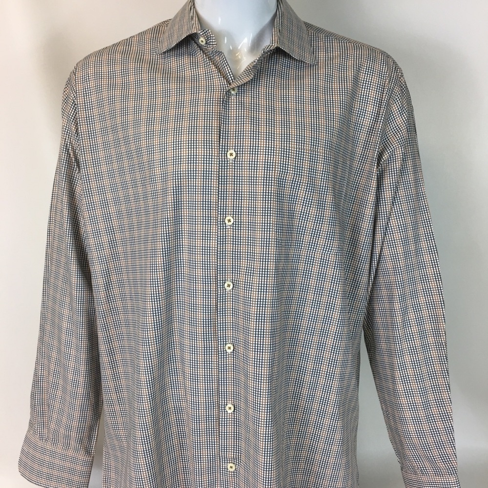 Peter Millar brown black plaid shirt XL